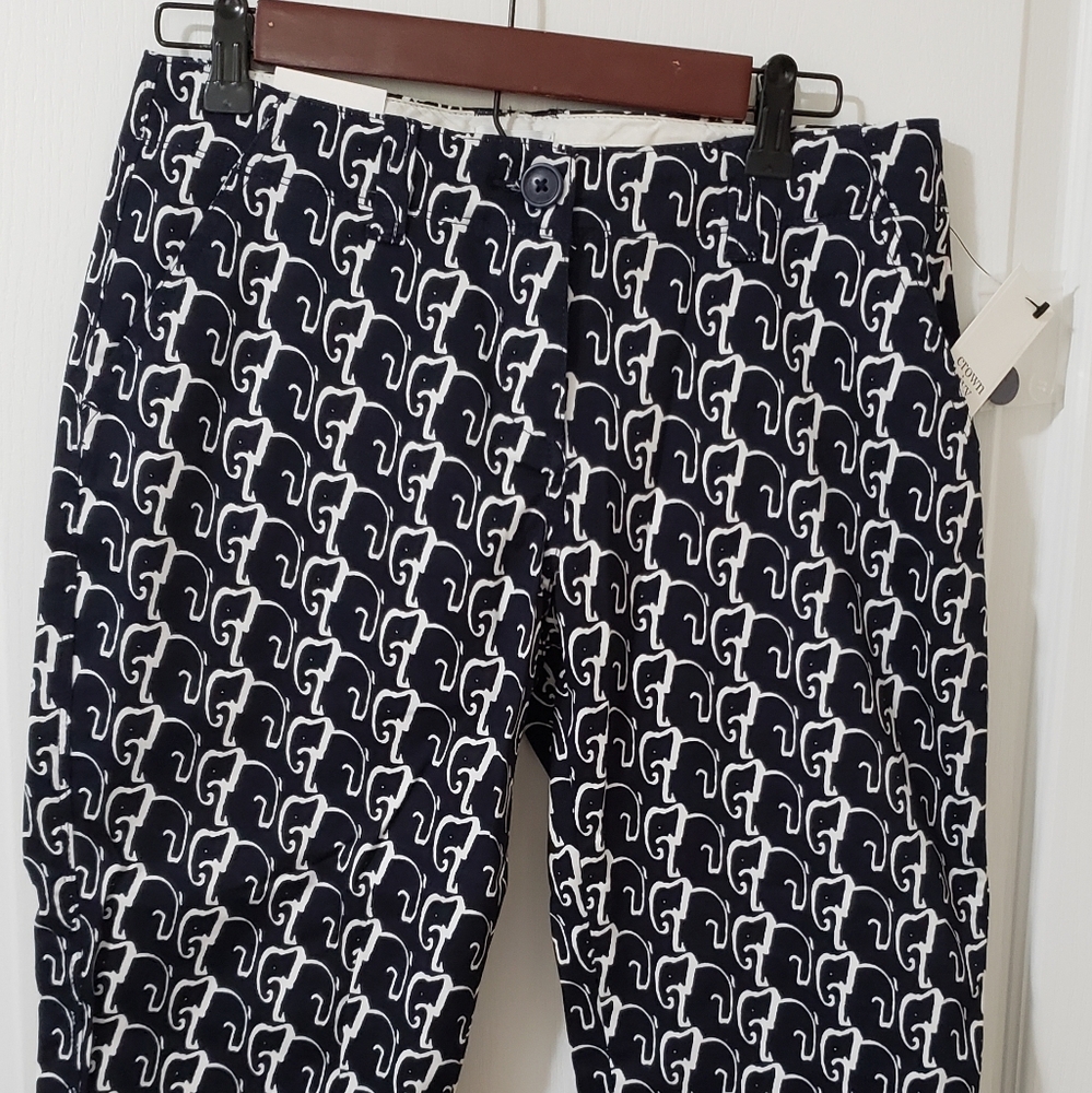 Crown & Ivy Navy and White Elephant Print Pants